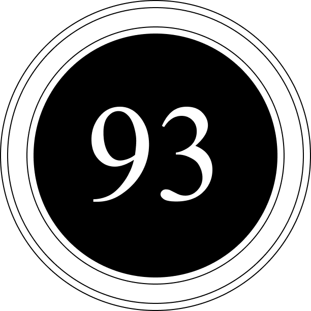 Stylized number 93 in white font on a black background, representing a numerical value or code.