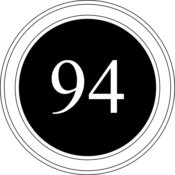 Black background with the large white number 94 displayed prominently, representing a numeric value or score.