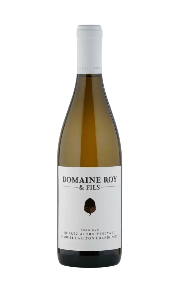 Bottle of Domaine Roy & Fils white wine, featuring a sleek design with a mountain logo and elegant label, showcasing its premium quality.