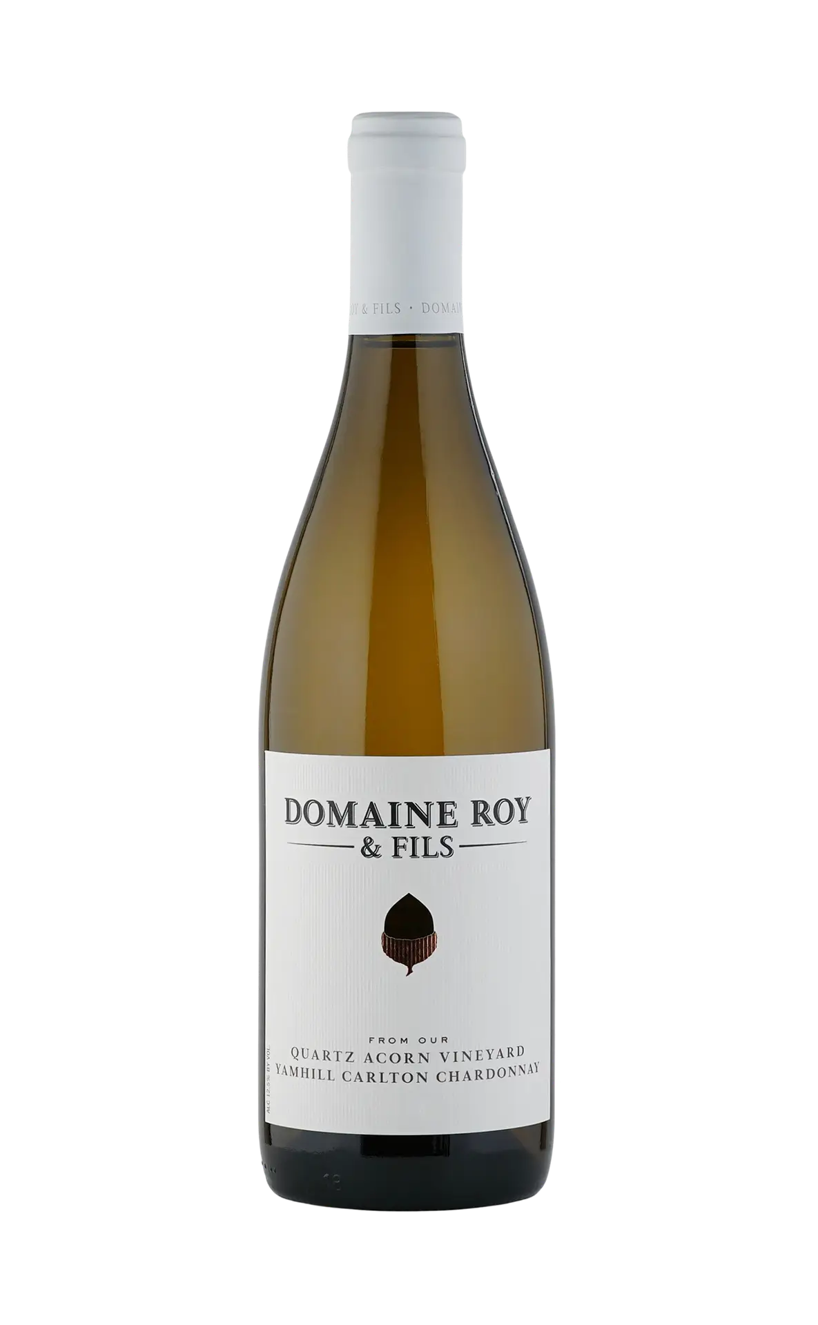 Bottle of Domaine Roy & Fils white wine, featuring a sleek design with a mountain logo and elegant label, showcasing its premium quality.