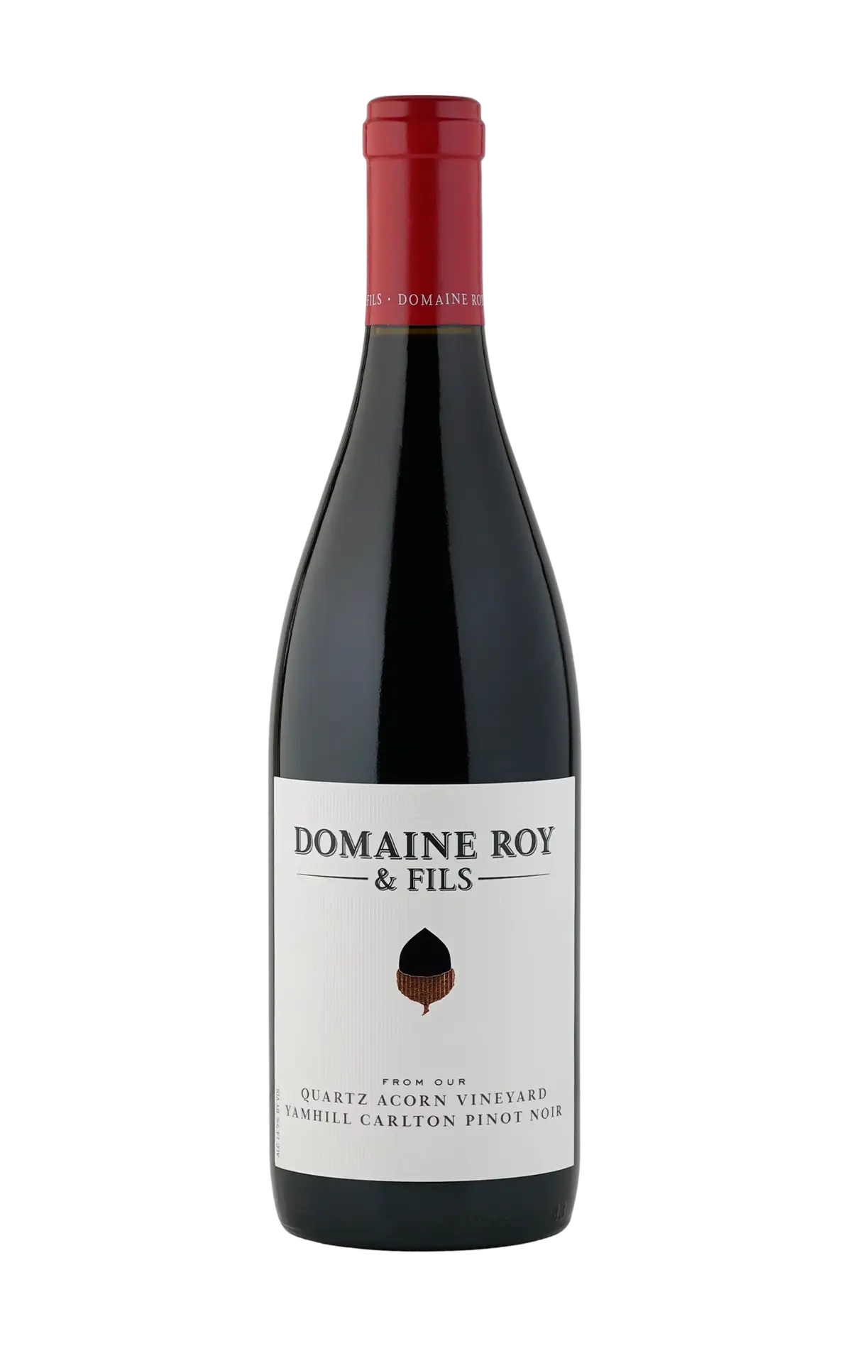Bottle of Domaine Roy & Fils red wine, featuring a sleek design with a mountain logo and elegant label, showcasing its premium quality.