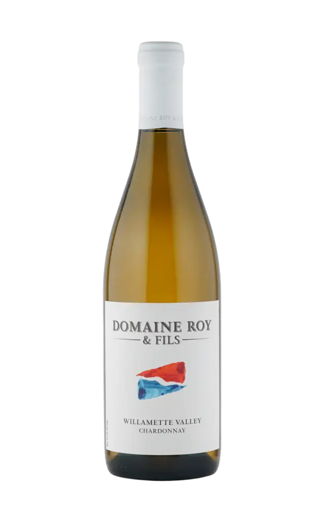 Bottle of Domaine Roy & Fils white wine, featuring a sleek design with a prominent label showcasing the brand name and colorful graphic elements. Ideal for wine enthusiasts seeking quality French wines.
